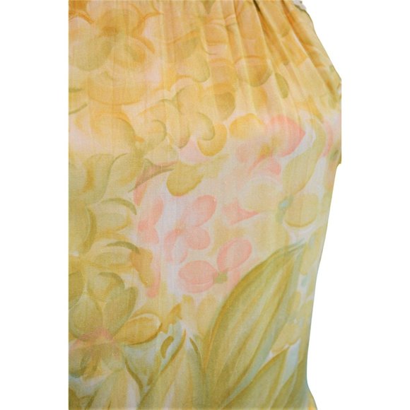 Vintage 1970s Yellow Maxi Dress Floral Flutter Sleeves Bohemian | W 29" - Picture 10 of 10